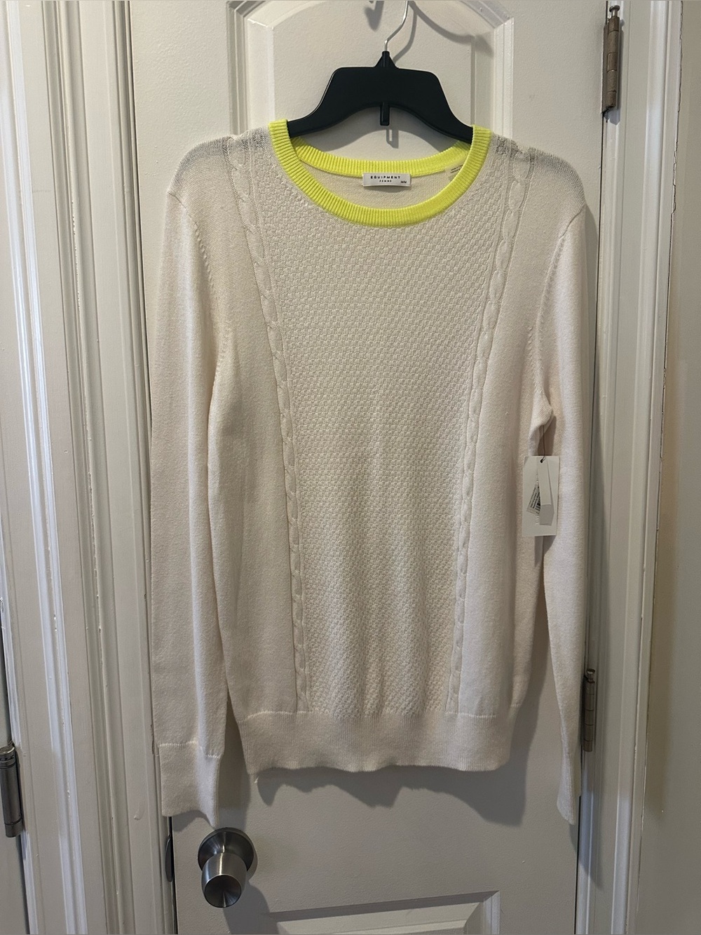 Equipment Cream Crewneck Sweater with Neon Yellow Trim NWT size medium